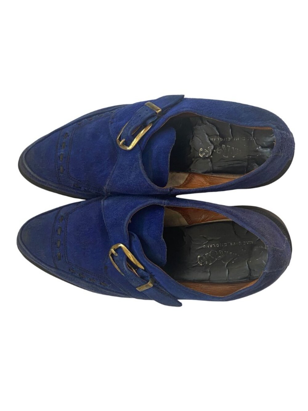 Rare Vtg Dr Martens Made in England Blue Suede Monk Strap Creepers UK 8 US 9 - Picture 4 of 14